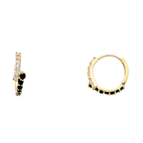 Jewelry - 14KT Gold Black and Clear CZ Huggies Earrings